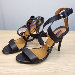 PURPLE LABEL RALPH LAUREN Heels Black Leather Strappy Stiletto